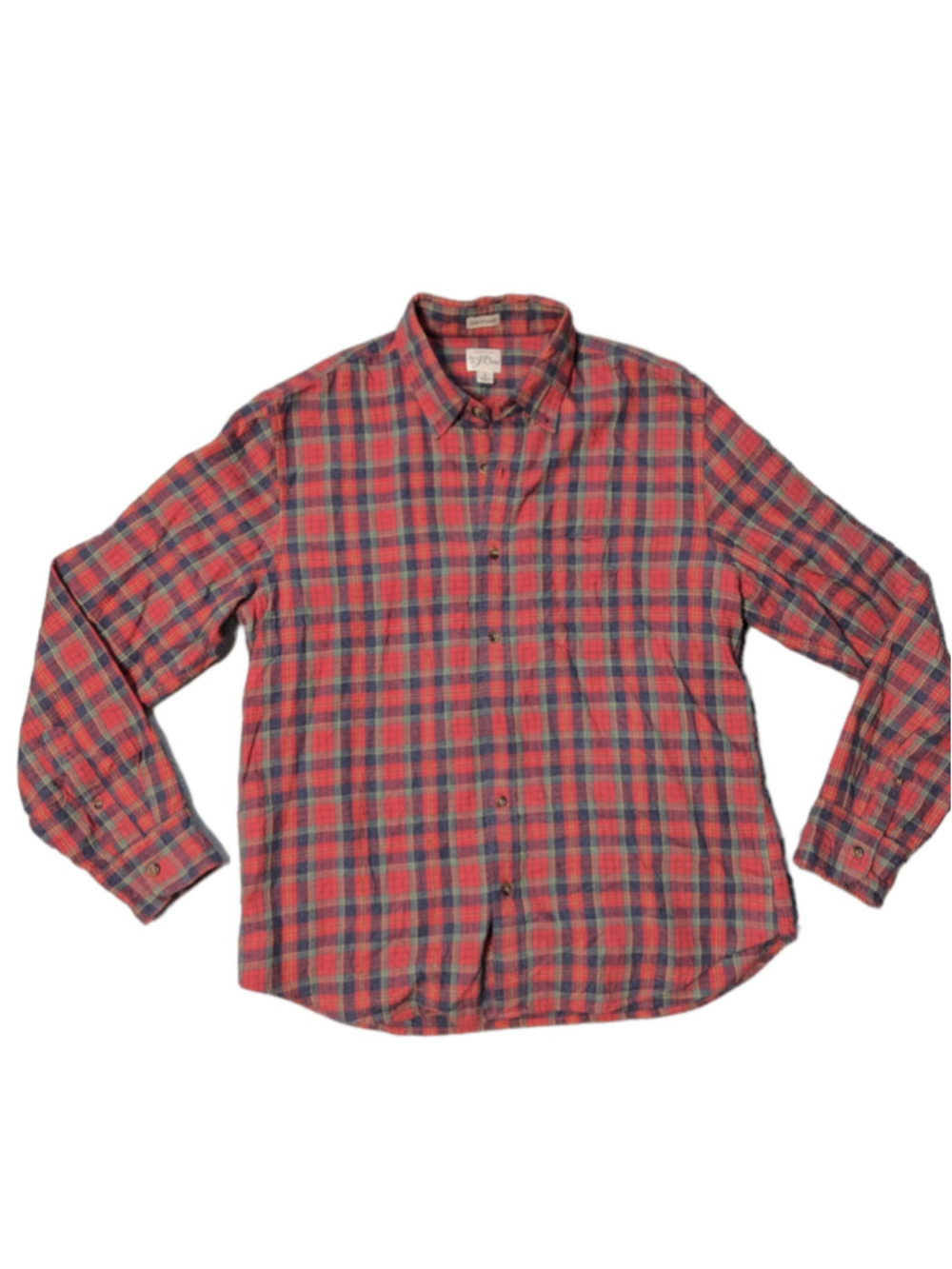 Vintage J.Crew Men's Red Green Tartan Plaid Flannel Button Down Shirt Size L